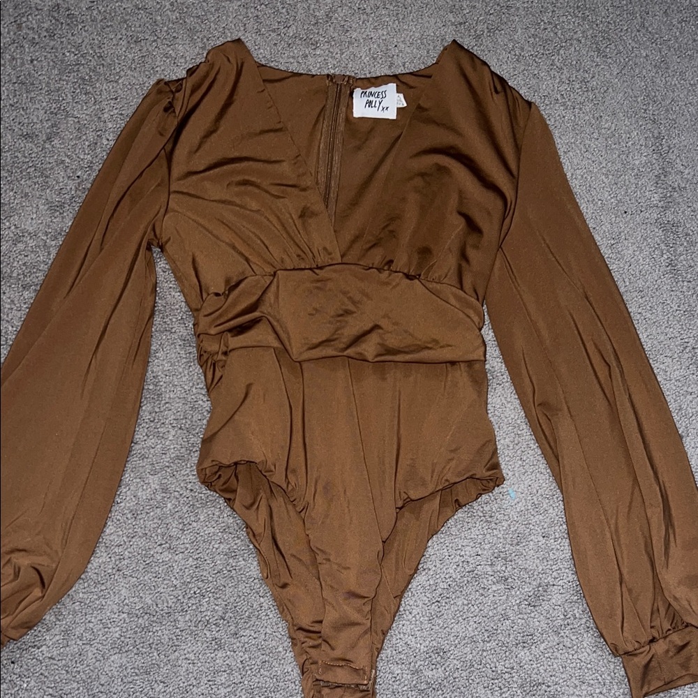 Princess Polly Chocolate Brown Long Sleeve Low cut Bodysuit